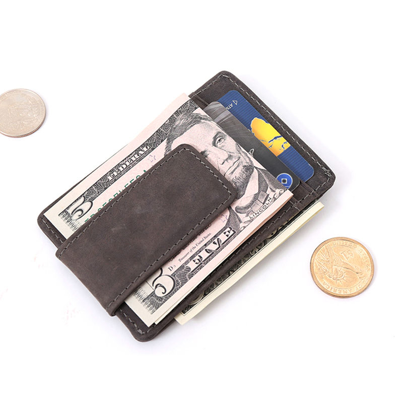 WALLET Leather Money Clip Wallet - Grey